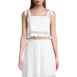 Aurum NWT Women's White Cropped Lace & Ruffle Hem Top, Size 8
